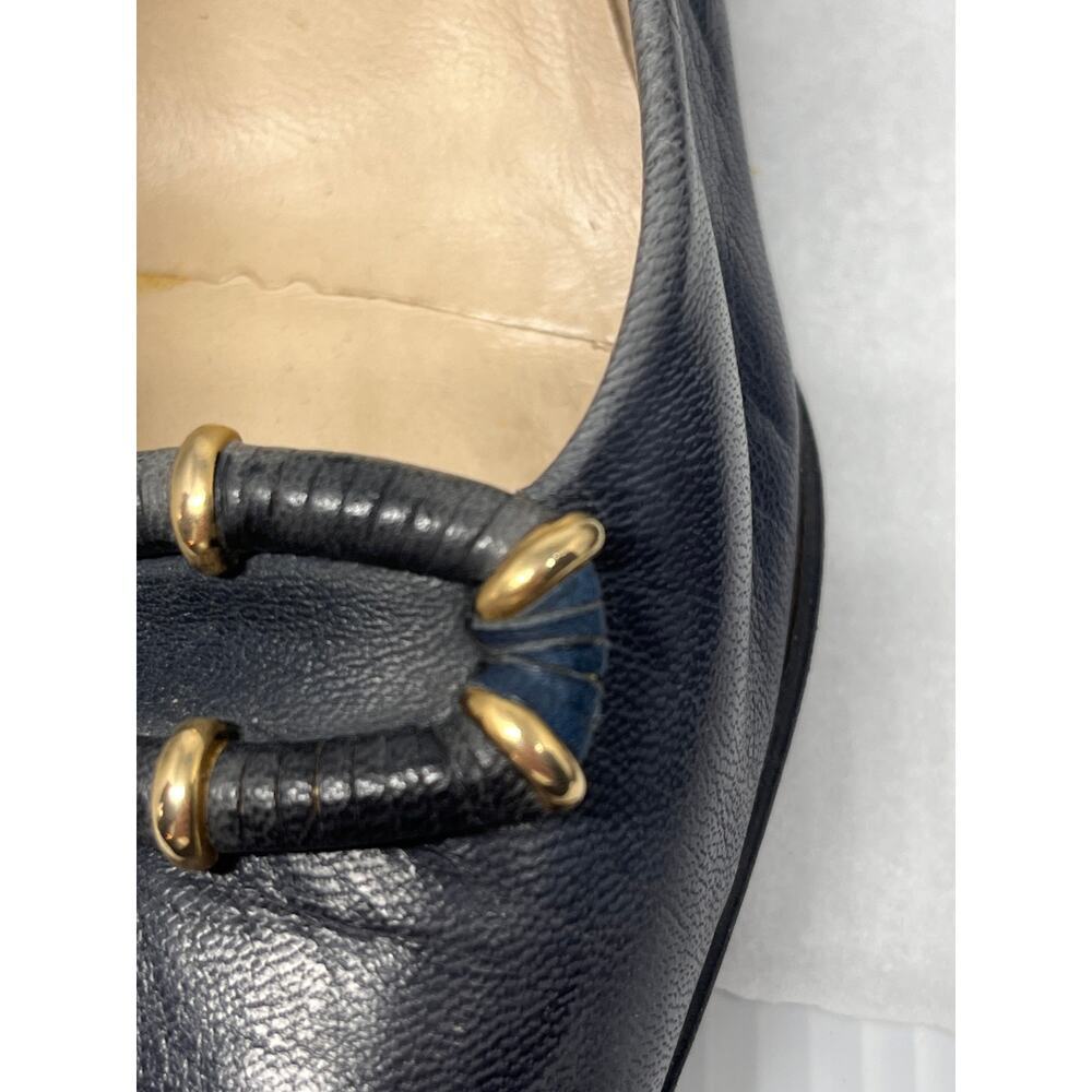 Vintage Bally Navy Blue Leather Pumps Made in Italy Size 6.5 - Picture 3 of 12